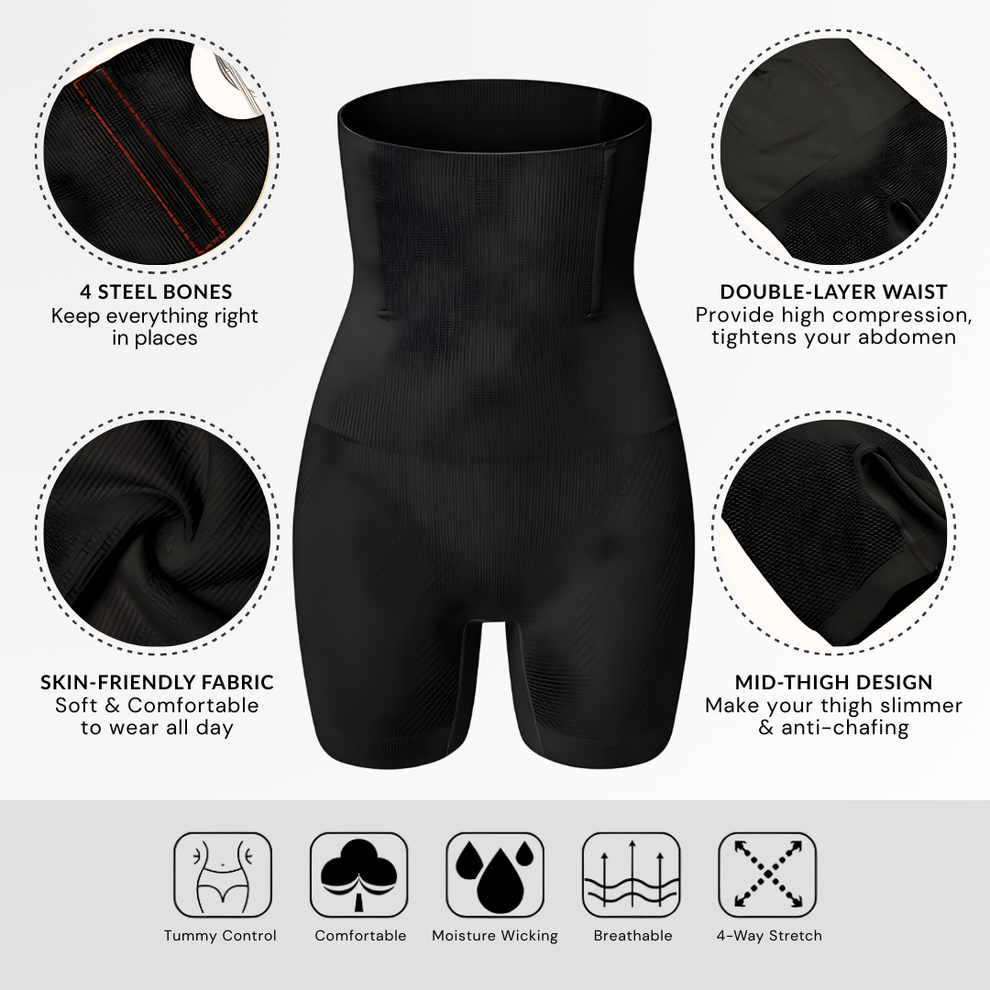 Kartopia Tummy Tuck Shapewear Shorts for Women | High-Waist Body Shaper for Stomach Slimming, Hip Support & Daily Comfort